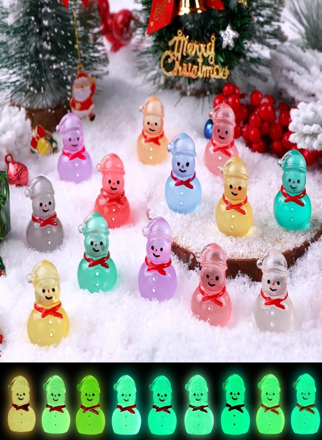 Vellibring 48 Pcs Christmas Mini Luminous Resin Snowman, 9 Colors Mini Resin Snowman Tiny Little Small Snowmen Glow in The Dark for Dollhouse Micro Fairy Garden Decor Christmas Fillers Party Favors - Image 1